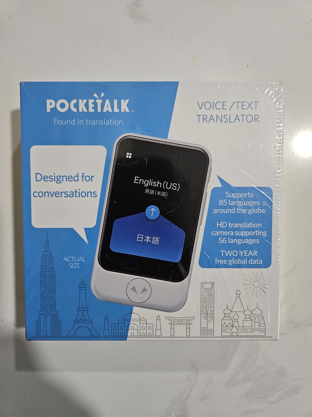 Pocketalk S Voice/Text Portable Translator - 74+ Lang - White 2 Year Global Sim